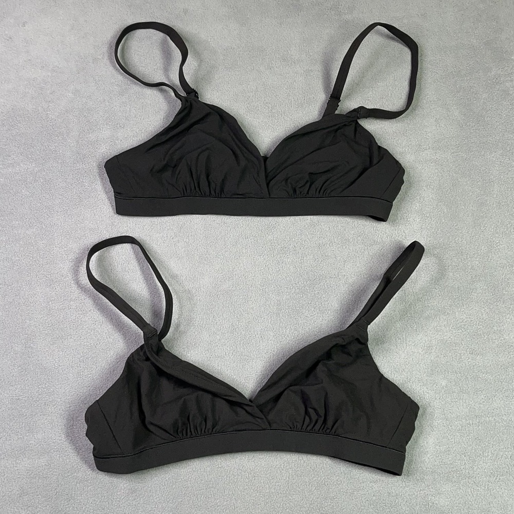 Quince Second Skin Crossover Bralette 2 Pack Black Womens Small NWOT Wireless - Picture 2 of 5